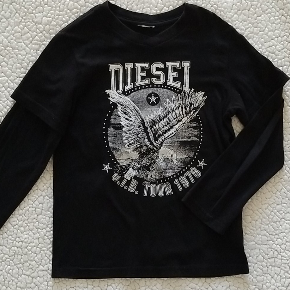 Diesel Kids Boys Shirt T-shirt Black Silver Logo XS